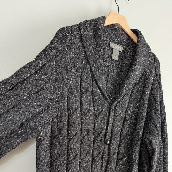 Shawl Collar Cardigan Sweater Mens L Gray Wool Blend Cable Knit Heritage Classic - Picture 3 of 10